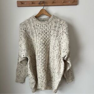 Aran crafts cable knit sweater speckled cream merino wool Irish Ireland XL